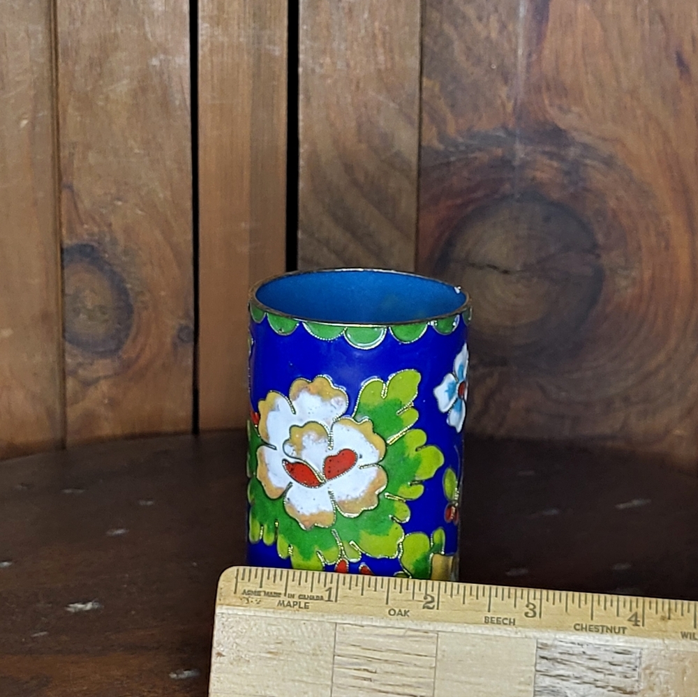 Floral Blue and Green Cloisonné Vase - Picture 5 of 14